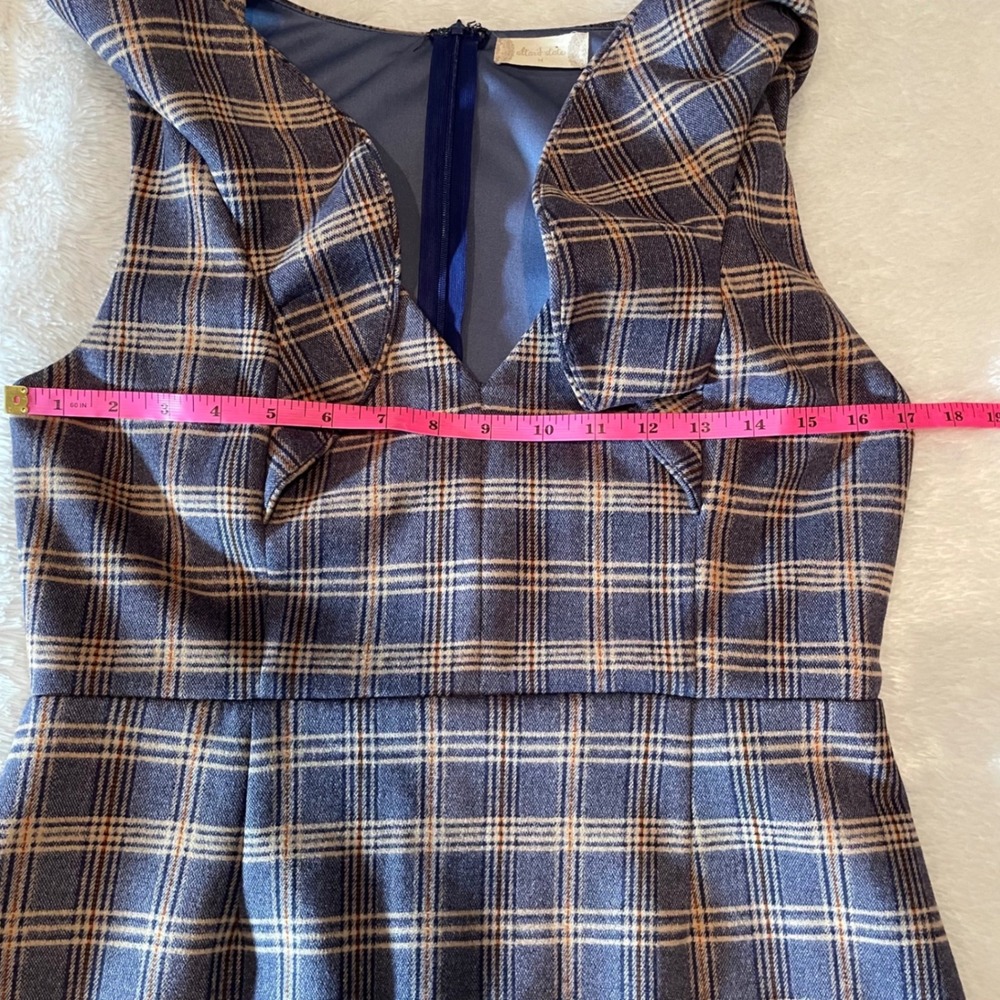 Altar'd State Plaid Ruffle Sleeve V-Neck Fit & Flare Mini Dress M Dark Academia - Picture 7 of 9